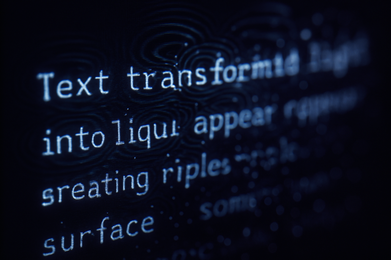 Words transforming and creating ripples, showing the fluid nature of text becoming patterns